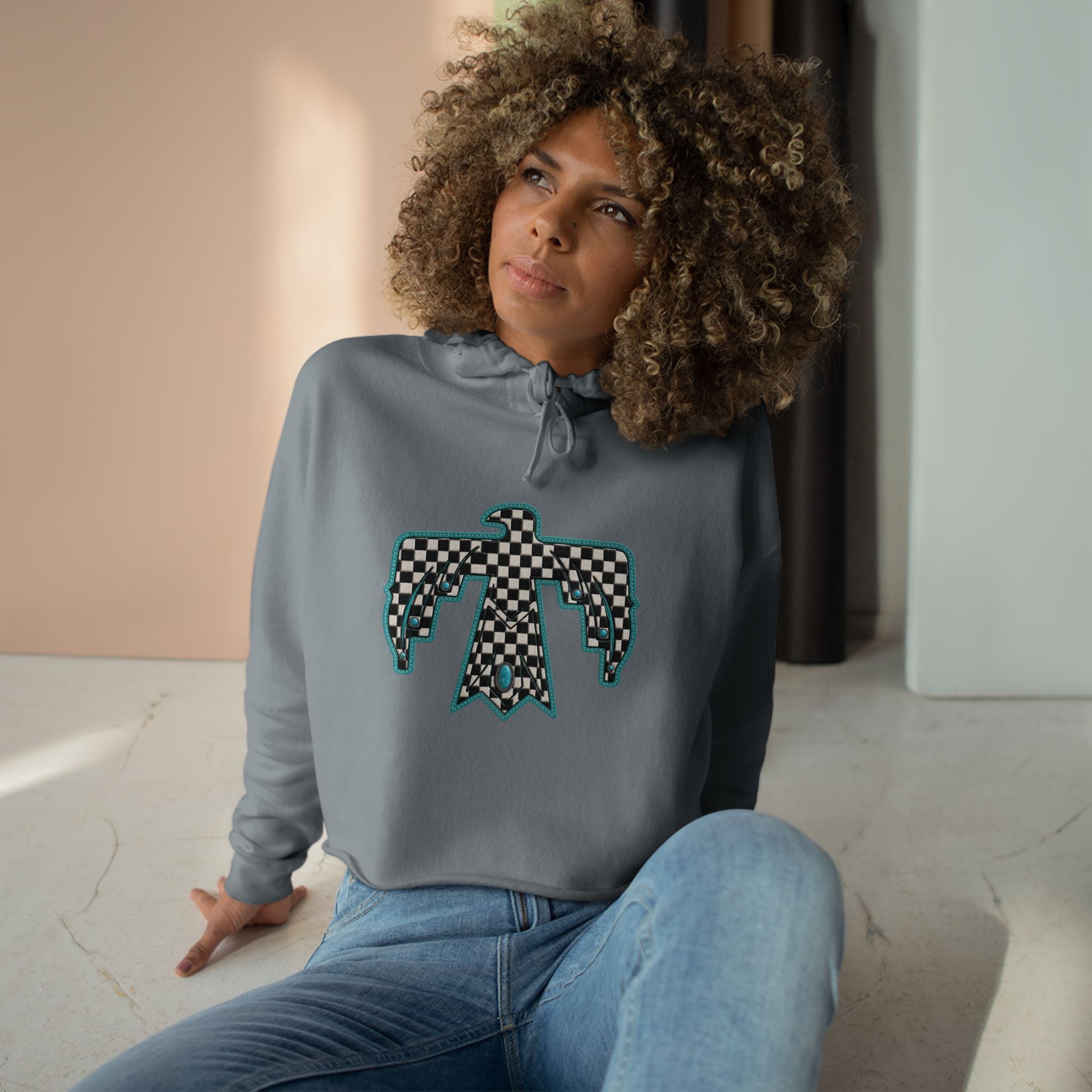 T-Bird checkered cropped hoodie