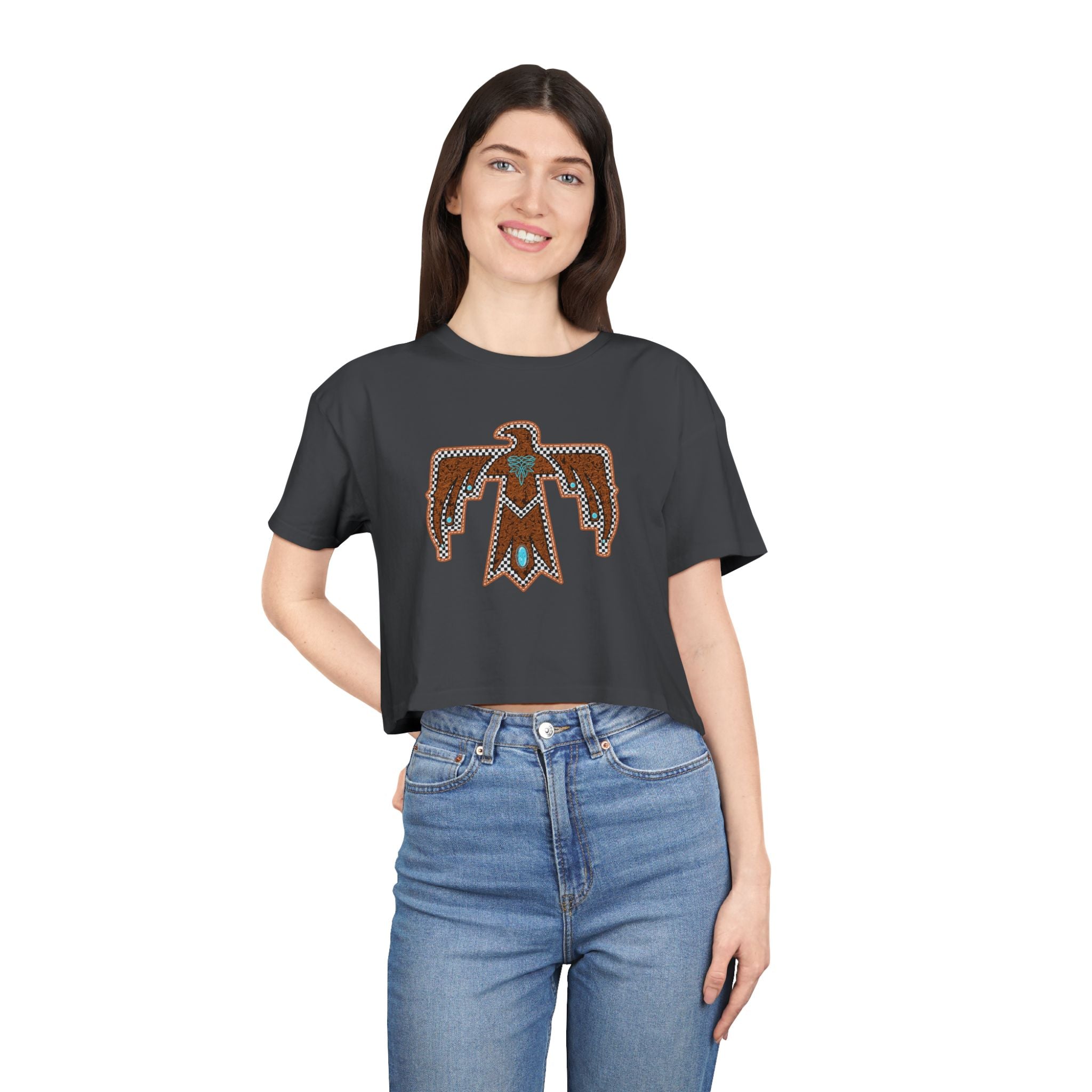 T-Bird Embossed Leather Cropped Tee