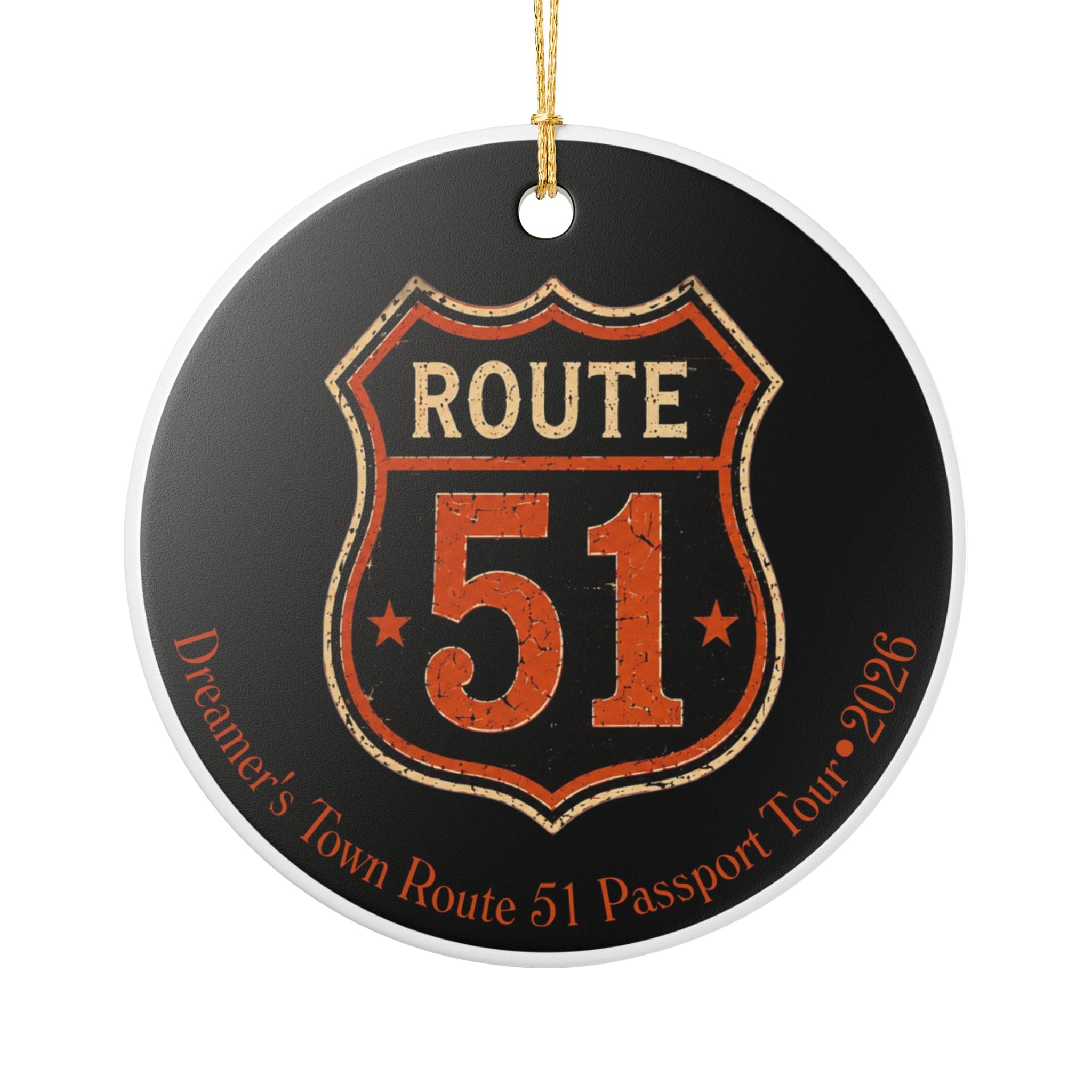 Dreamers Town Route 51 Ceramic Ornament, (1pc)
