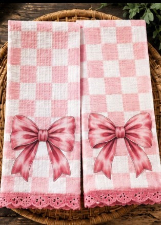 Bow hand towels (set of two) if you want the second towel continuous patterned and not the same as the first please list in notes