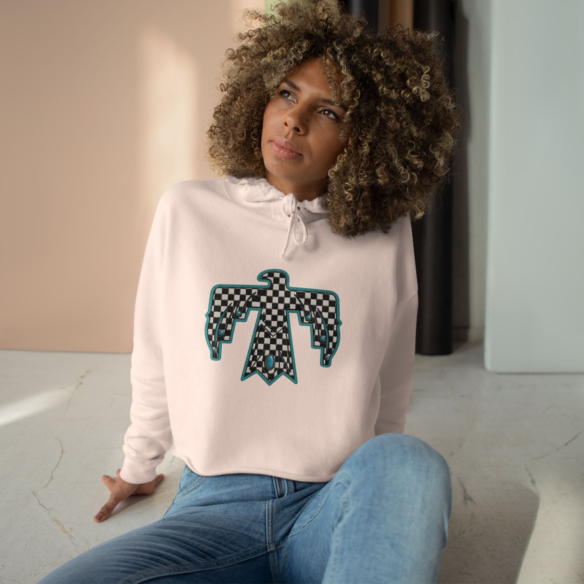 T-Bird checkered cropped hoodie