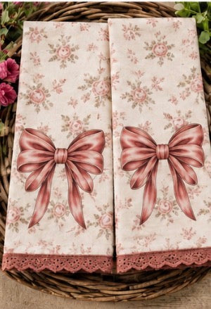 Bow hand towels (set of two) if you want the second towel continuous patterned and not the same as the first please list in notes