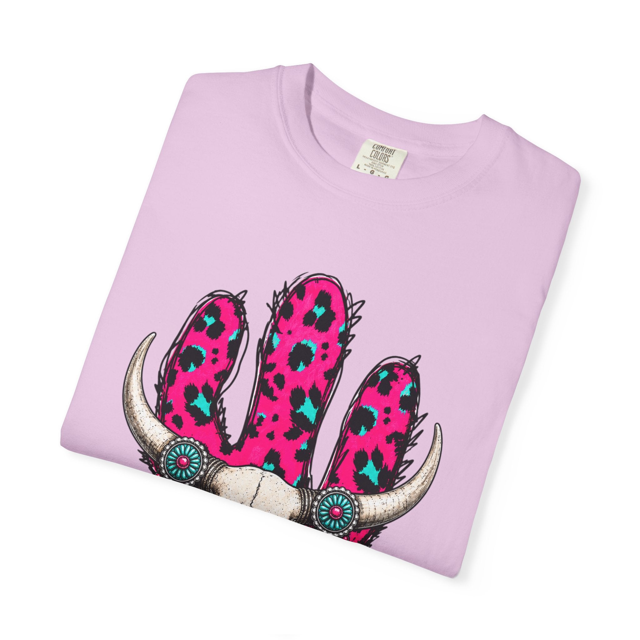 Howdy Skull Graphic T-Shirt — Pink Leopard Cow Skull Western Tee