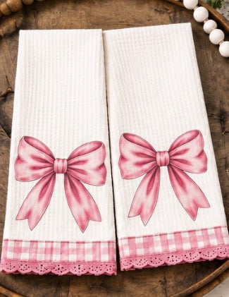 Bow hand towels (set of two) if you want the second towel continuous patterned and not the same as the first please list in notes