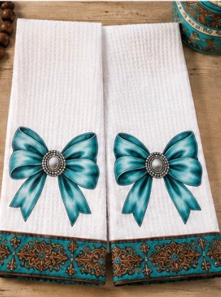 Bow hand towels (set of two) if you want the second towel continuous patterned and not the same as the first please list in notes