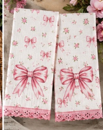 Bow hand towels (set of two) if you want the second towel continuous patterned and not the same as the first please list in notes