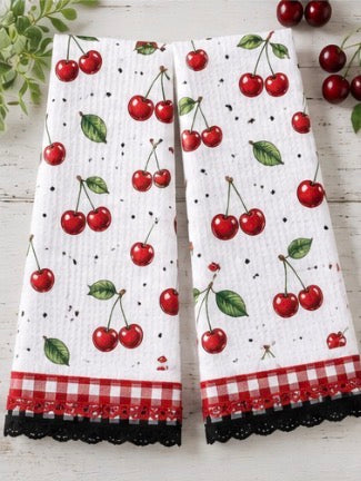 Cherry Hand towels( set of two) if you want the second towel continuous patterned and not the same as the first please list in notes